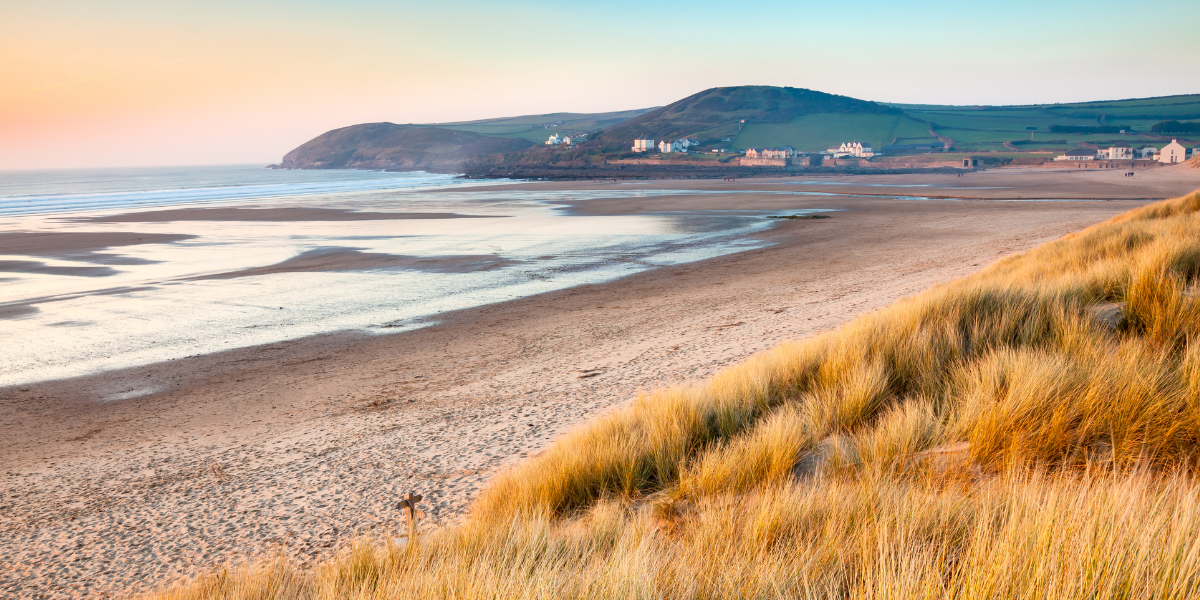 A devon beach at sunset