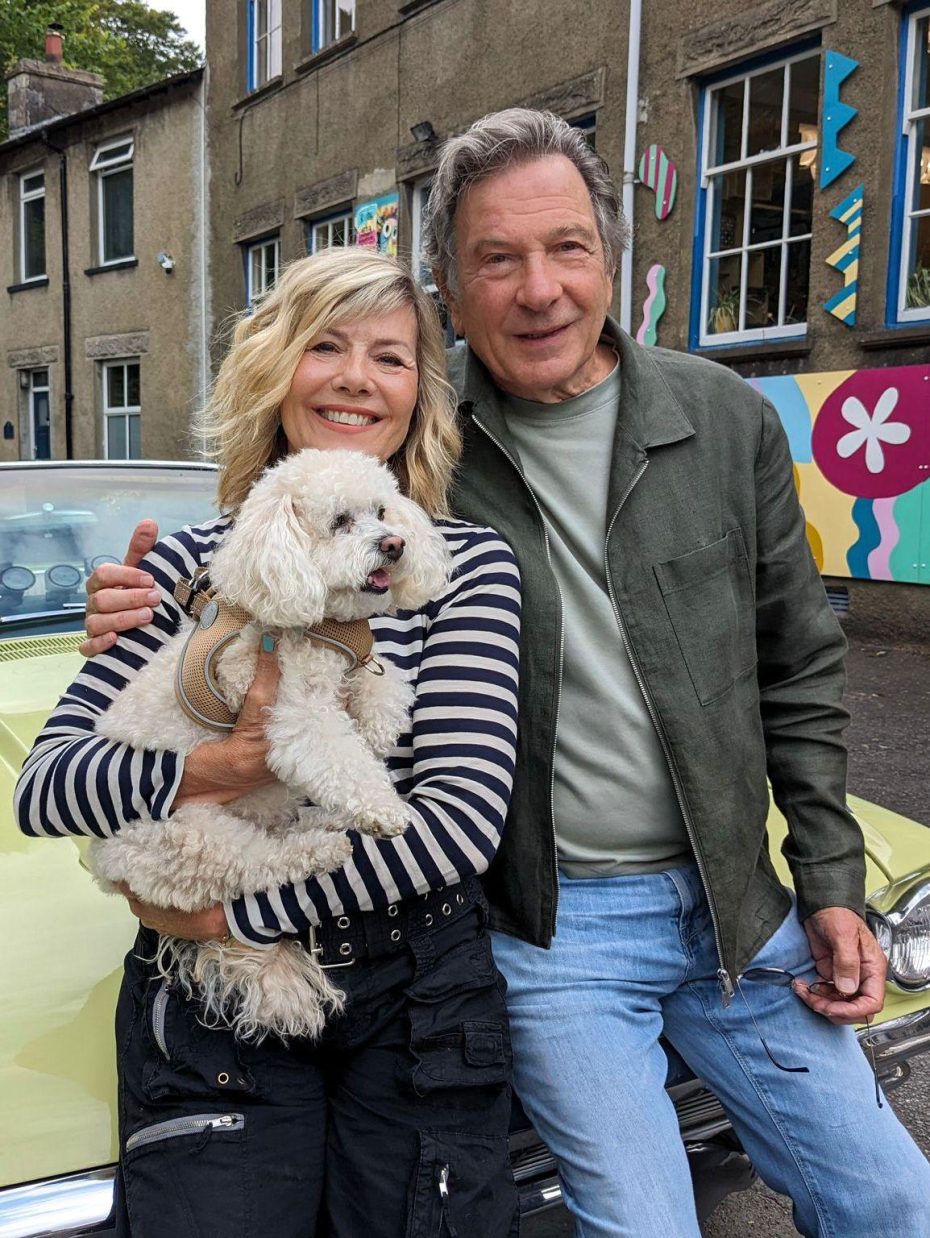 Glynis Barber and Michael Brandon with Maltipoo Gigi